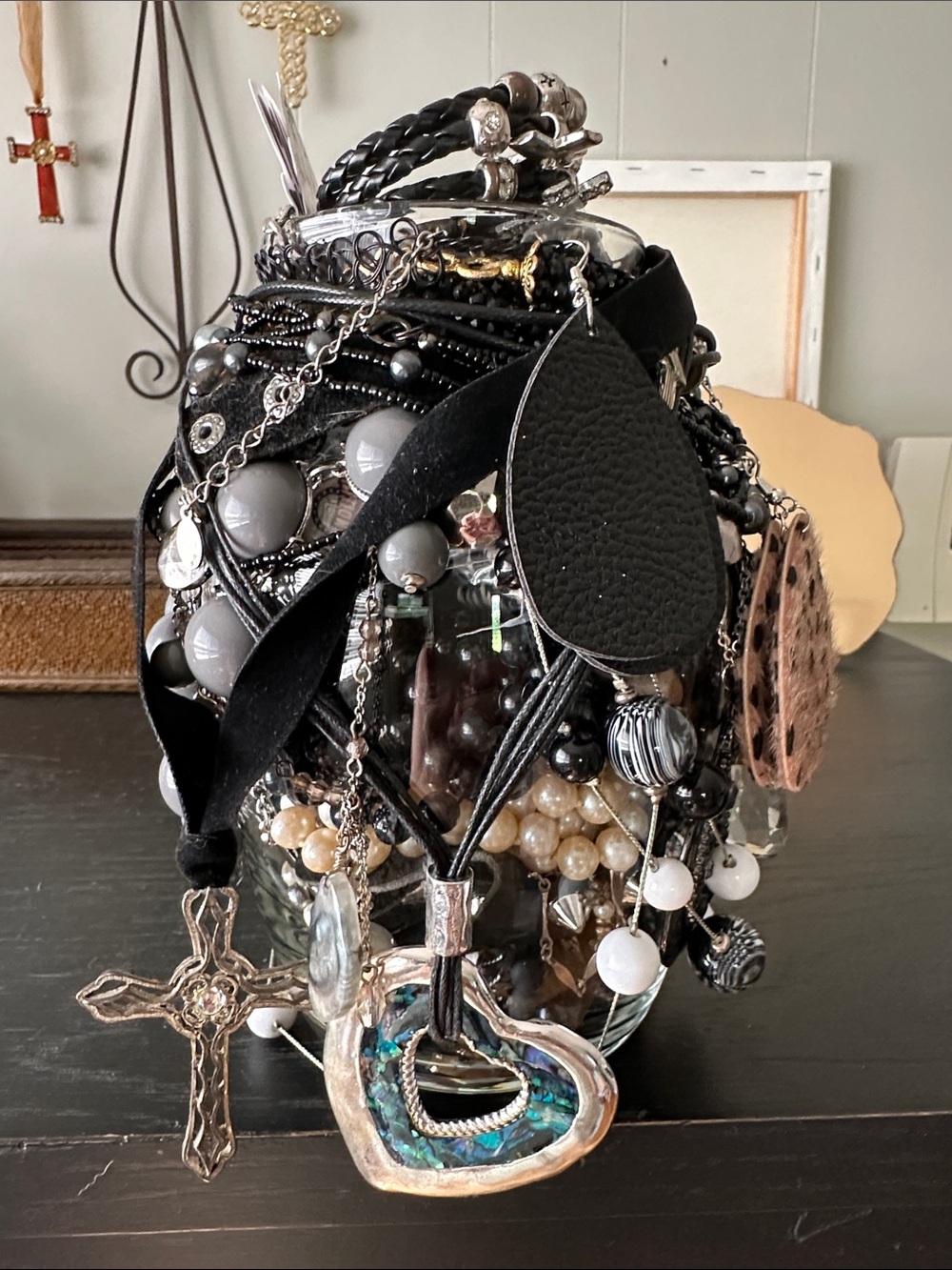 Beautiful Mystery Jar In Shades Of Black And Gray.